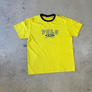 Vintage 90s Polo Ralph Lauren Yellow Ringer T-Shirt Size Large